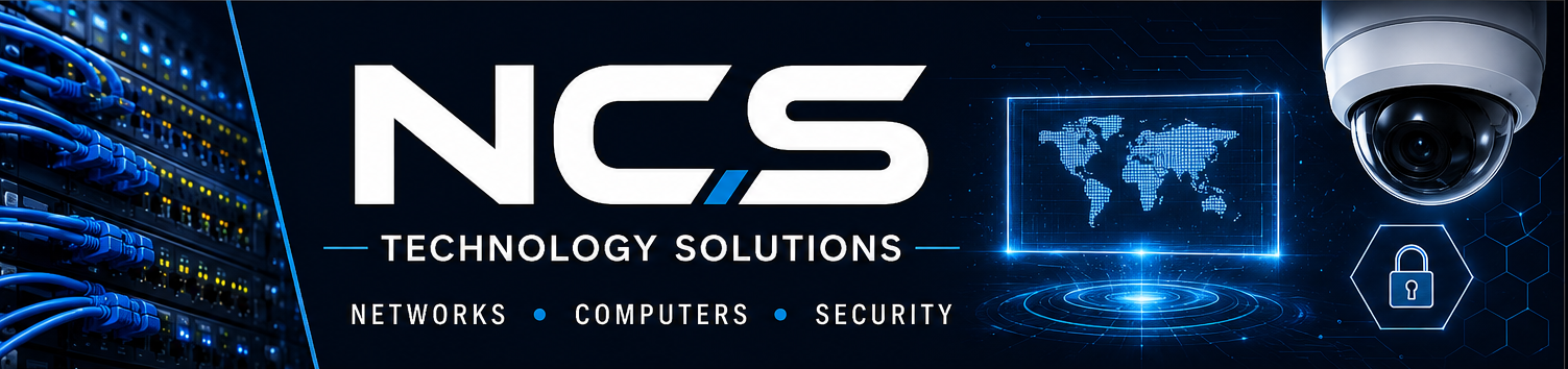 NCS Technology Solutions logo and technology artwork